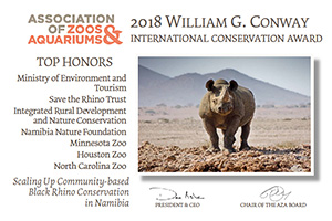 IRDNC and partners receives the 2018 William G. Conway International Conservation Award for Black Rhino Conservation in Namibia