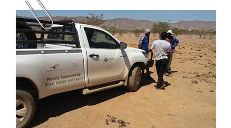 Cliff Tjitundi is conducting a human and livestock settlement survey as part of baseline data collection to improve HWC management in Kunene